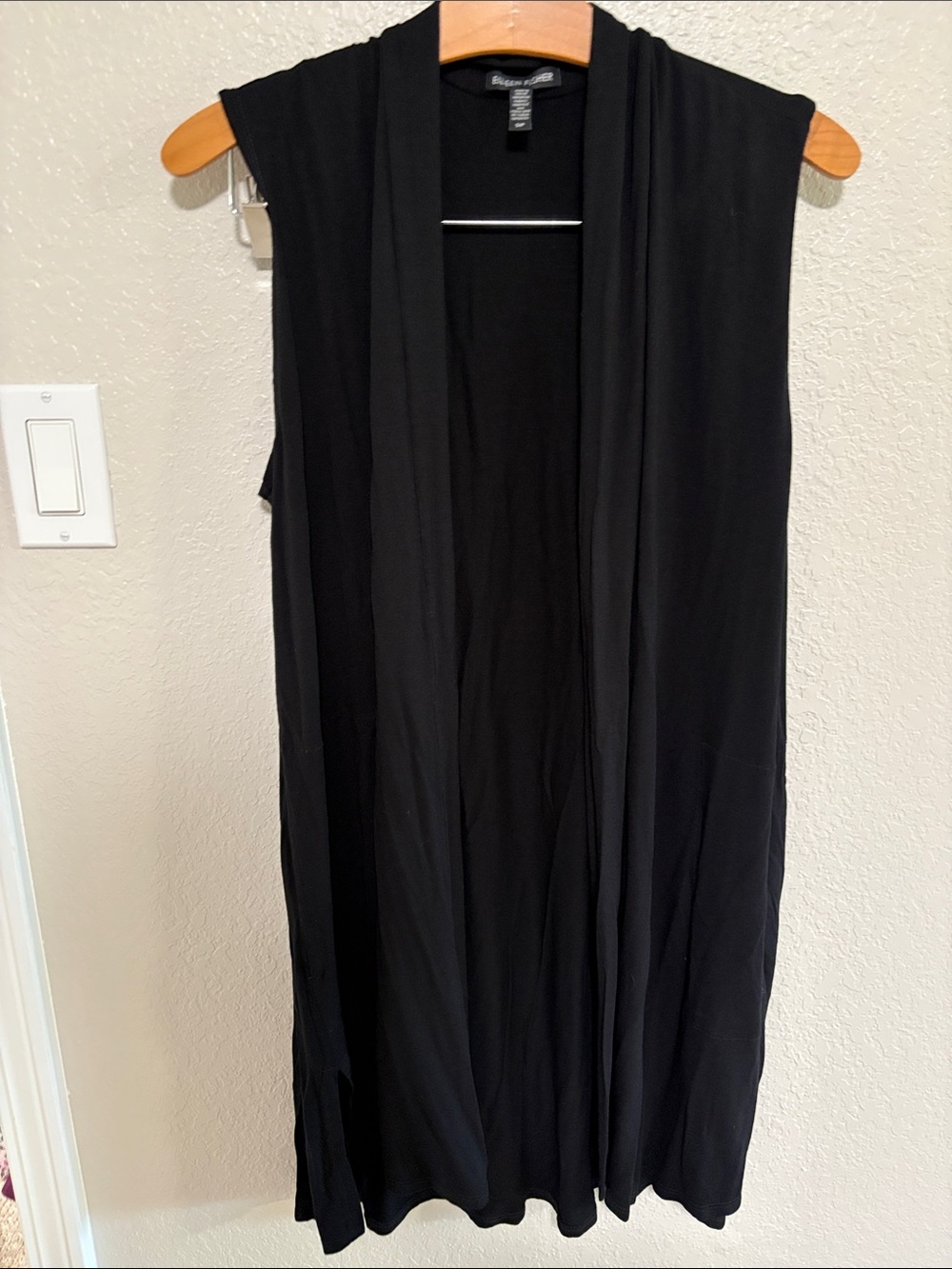 Eileen Fisher Sleeveless Open Front Long Vest in Black